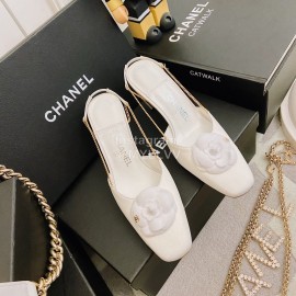 Chanel White Camellia High Heel Sandals