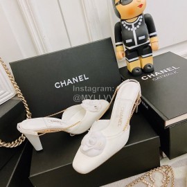 Chanel White Camellia High Heel Sandals