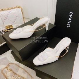 Chanel White Camellia High Heel Sandals