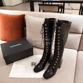 Chanel Black Cowhide High Heeled Boots