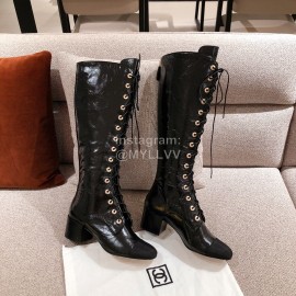 Chanel Black Cowhide High Heeled Boots