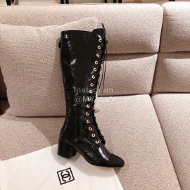 Chanel Black Cowhide High Heeled Boots