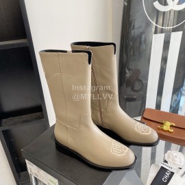 Chanel Camellia Cowhide Long Boots For Women Apricot