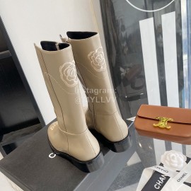 Chanel Camellia Cowhide Long Boots For Women Apricot