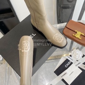 Chanel Camellia Cowhide Long Boots For Women Apricot
