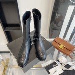Chanel Camellia Cowhide Long Boots For Women Black
