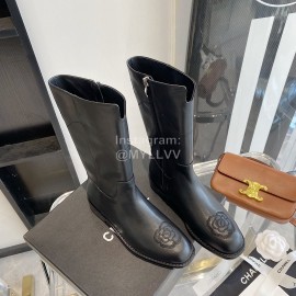Chanel Camellia Cowhide Long Boots For Women Black