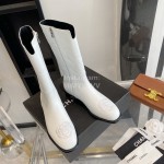 Chanel Camellia Cowhide Long Boots For Women White