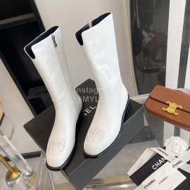 Chanel Camellia Cowhide Long Boots For Women White