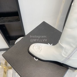 Chanel Camellia Cowhide Long Boots For Women White