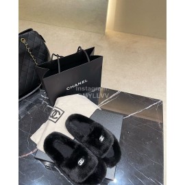 Chanel Winter Soft Fur Slippers For Women Black