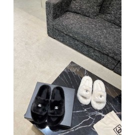 Chanel Winter Soft Fur Slippers For Women Black