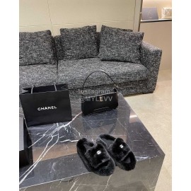 Chanel Winter Soft Fur Slippers For Women Black