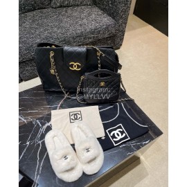 Chanel Winter Soft Fur Slippers For Women White