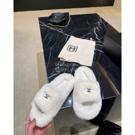 Chanel Winter Soft Fur Slippers For Women White