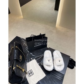 Chanel Winter Soft Fur Slippers For Women White
