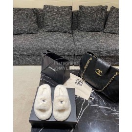 Chanel Winter Soft Fur Slippers For Women White