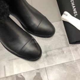 Chanel Black Wool Cowhide High Heel Boots For Women Black