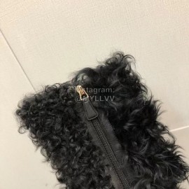 Chanel Black Wool Cowhide High Heel Boots For Women Black