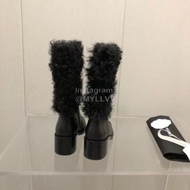 Chanel Black Wool Cowhide High Heel Boots For Women Black