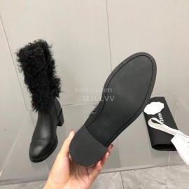 Chanel Black Wool Cowhide High Heel Boots For Women Black