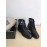 Chanel Autumn Cowhide Lace Up Pearl Motorcycle Boots For Women Black