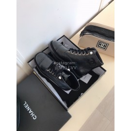 Chanel Autumn Cowhide Lace Up Pearl Motorcycle Boots For Women