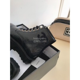 Chanel Autumn Cowhide Lace Up Pearl Motorcycle Boots For Women