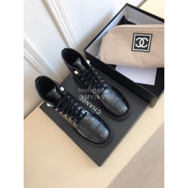 Chanel Autumn Cowhide Lace Up Pearl Motorcycle Boots For Women