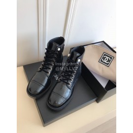 Chanel Autumn Cowhide Lace Up Pearl Motorcycle Boots For Women