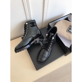 Chanel Autumn Cowhide Lace Up Pearl Motorcycle Boots For Women