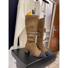 Chanel Winter Sheepskin Thick High Heel Long Boots For Women Brown