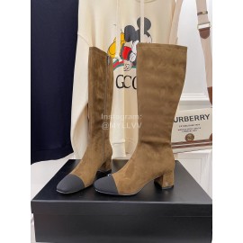 Chanel Winter Sheepskin Thick High Heel Long Boots For Women Brown