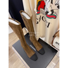 Chanel Winter Sheepskin Thick High Heel Long Boots For Women Brown