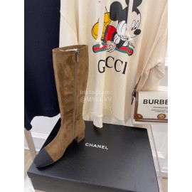Chanel Winter Sheepskin Thick High Heel Long Boots For Women Brown