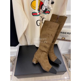 Chanel Winter Sheepskin Thick High Heel Long Boots For Women Brown