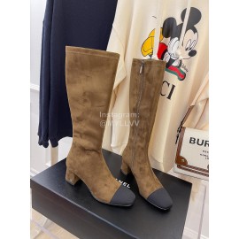 Chanel Winter Sheepskin Thick High Heel Long Boots For Women Brown