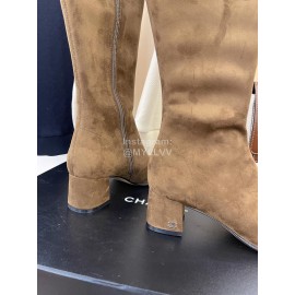 Chanel Winter Sheepskin Thick High Heel Long Boots For Women Brown