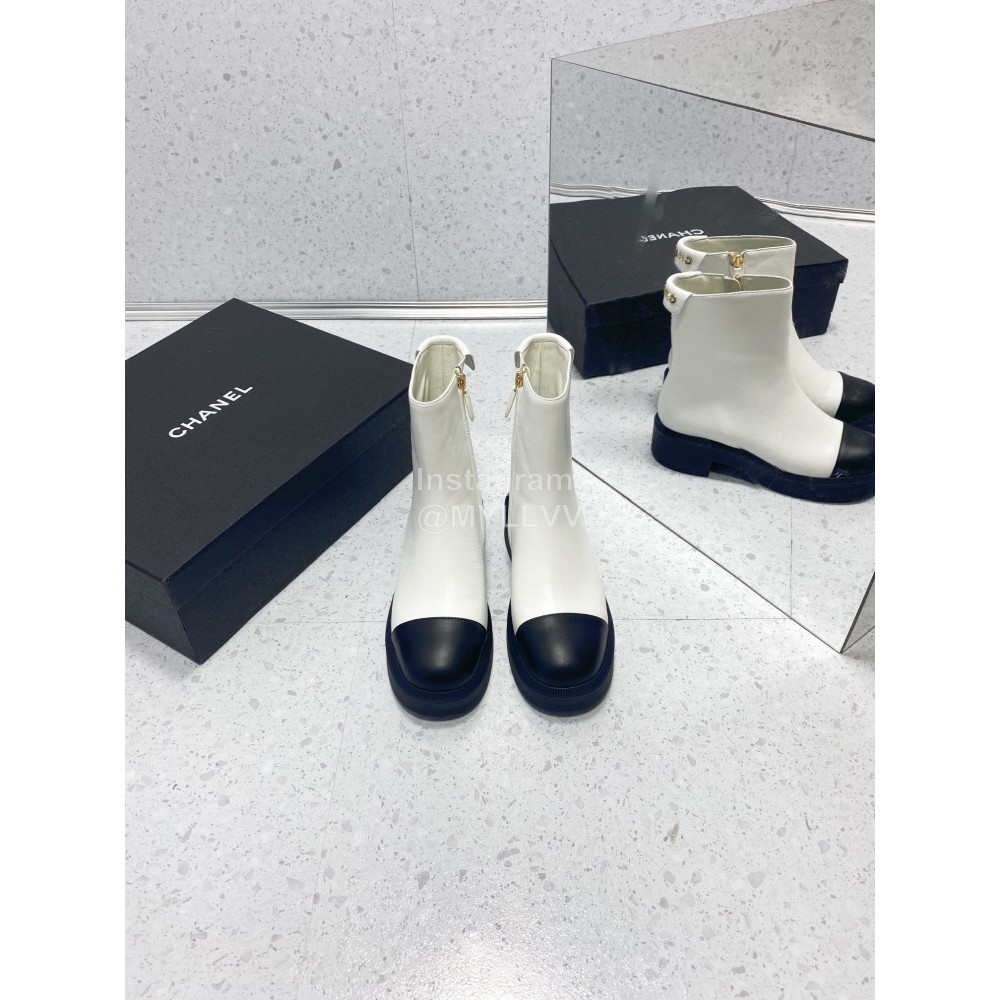 Chanel Autumn Winter Leather Boots For Women White