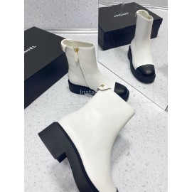 Chanel Autumn Winter Leather Boots For Women White