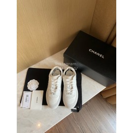 Chanel Autumn Winter Lace Up Sneakers For Women White