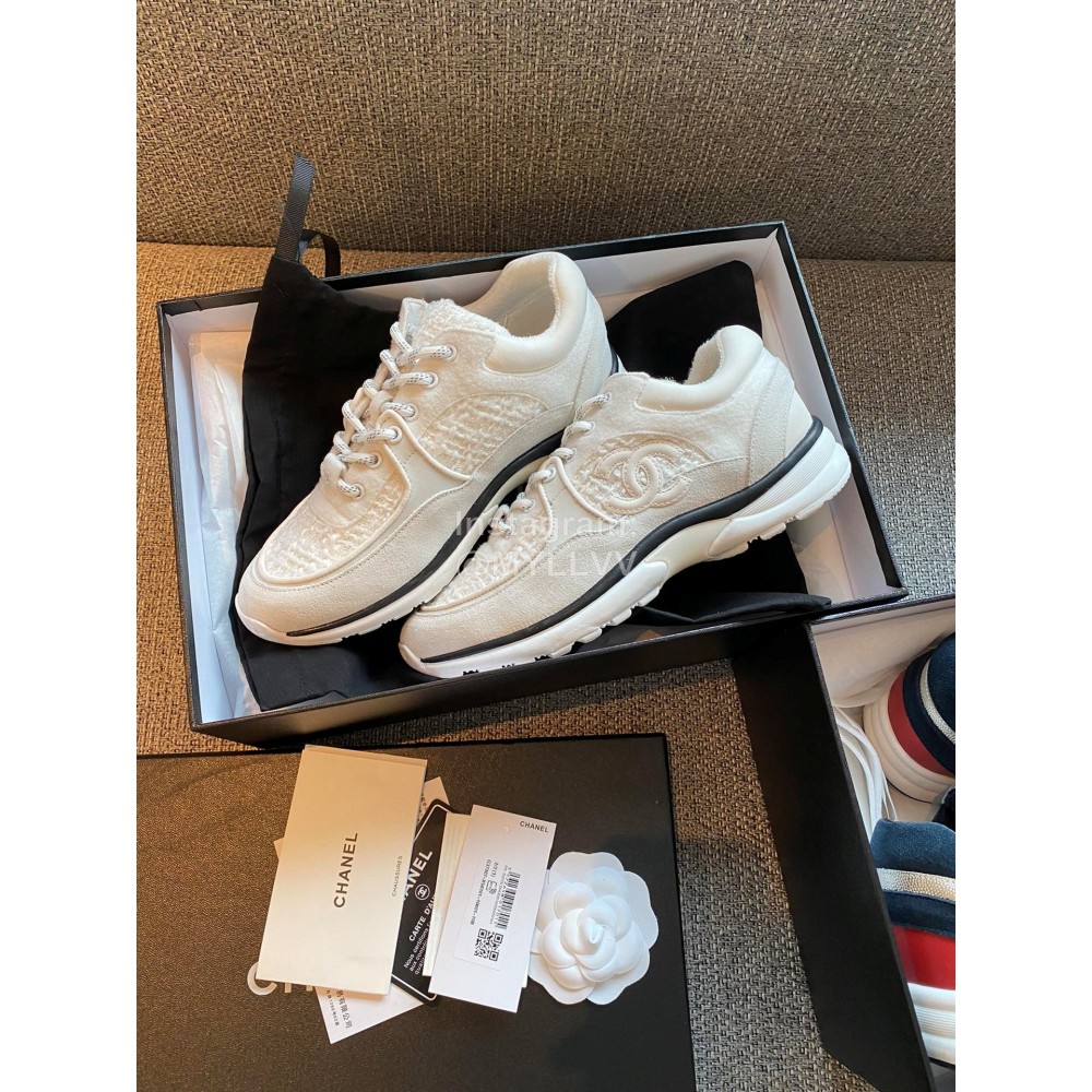 Chanel Autumn Winter Lace Up Casual Sneakers For Women White