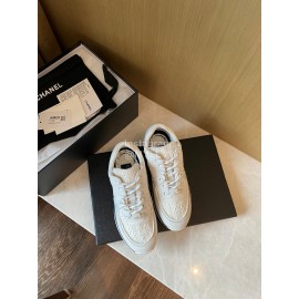 Chanel Autumn Winter Lace Up Casual Sneakers For Women White