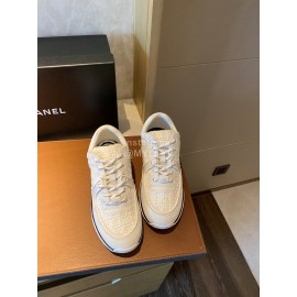 Chanel Autumn Winter Lace Up Casual Sneakers For Women White