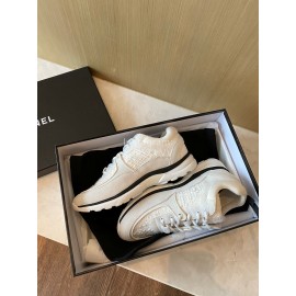 Chanel Autumn Winter Lace Up Casual Sneakers For Women White