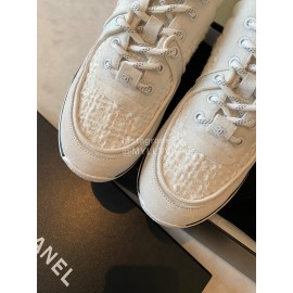 Chanel Autumn Winter Lace Up Casual Sneakers For Women White