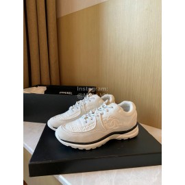 Chanel Autumn Winter Lace Up Casual Sneakers For Women White