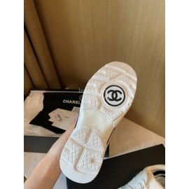 Chanel Autumn Winter Lace Up Casual Sneakers For Women White