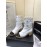 Chanel Winter Lamb Fur Cow Leather Thick High Heel Boots White