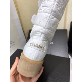 Chanel Winter Lamb Fur Cow Leather Thick High Heel Boots White